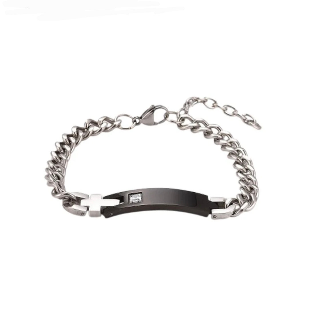 Bracelet gourmette acier inoxydable noir et argenté