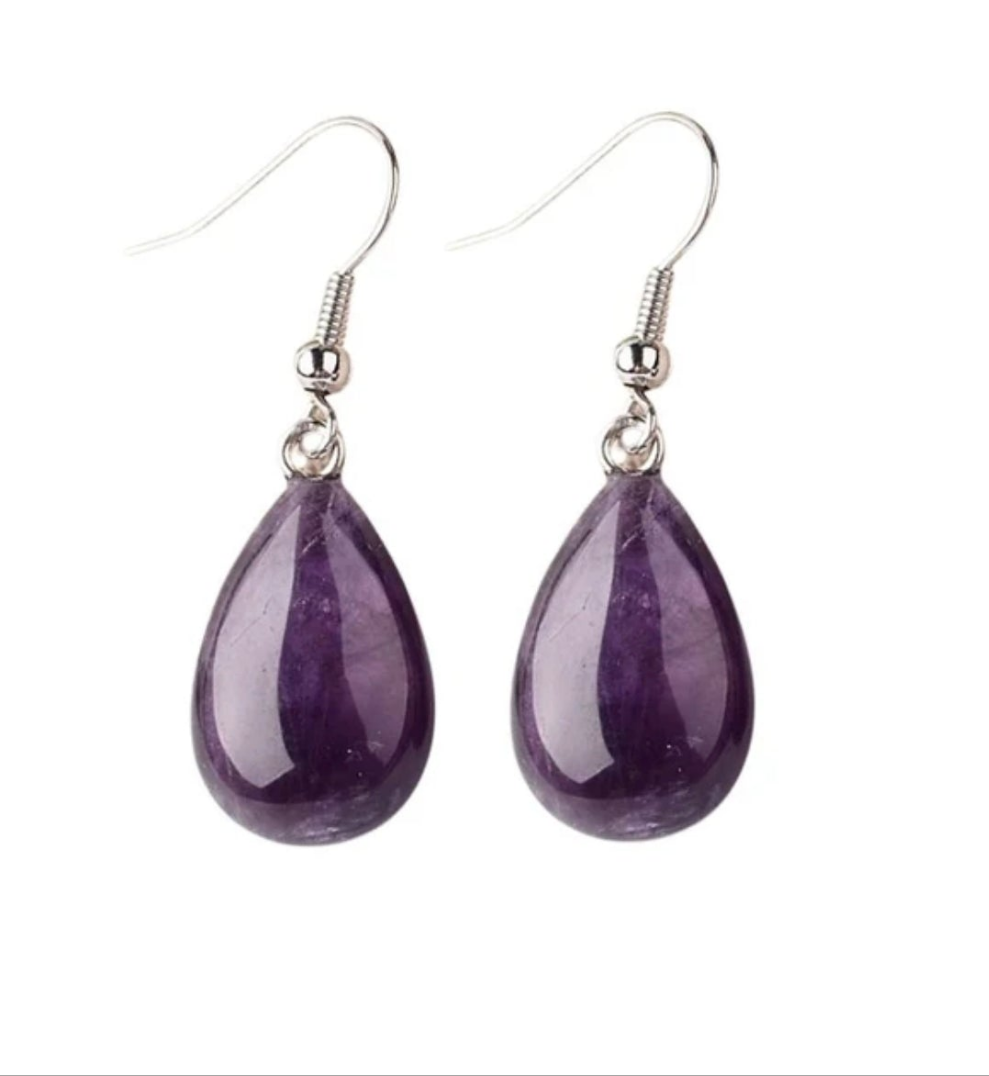 Boucles d'oreilles pierre naturelle - Goutte Améthyste