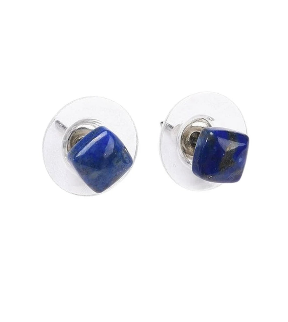 Boucles d'oreilles pierres naturelles puce carré Lapis lazuli