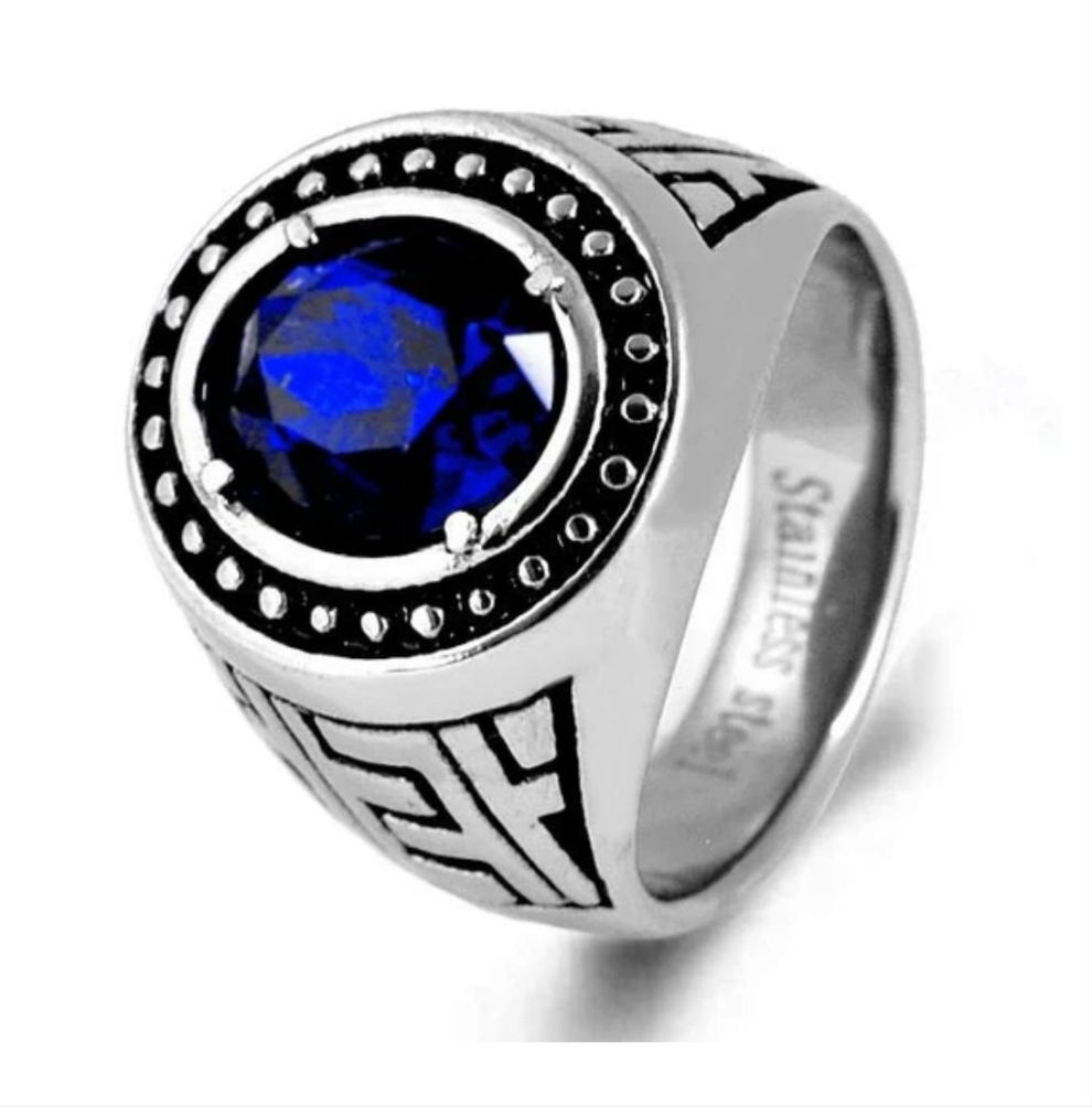 Bague homme acier 316 - Couleur argenté - Pierre bleu