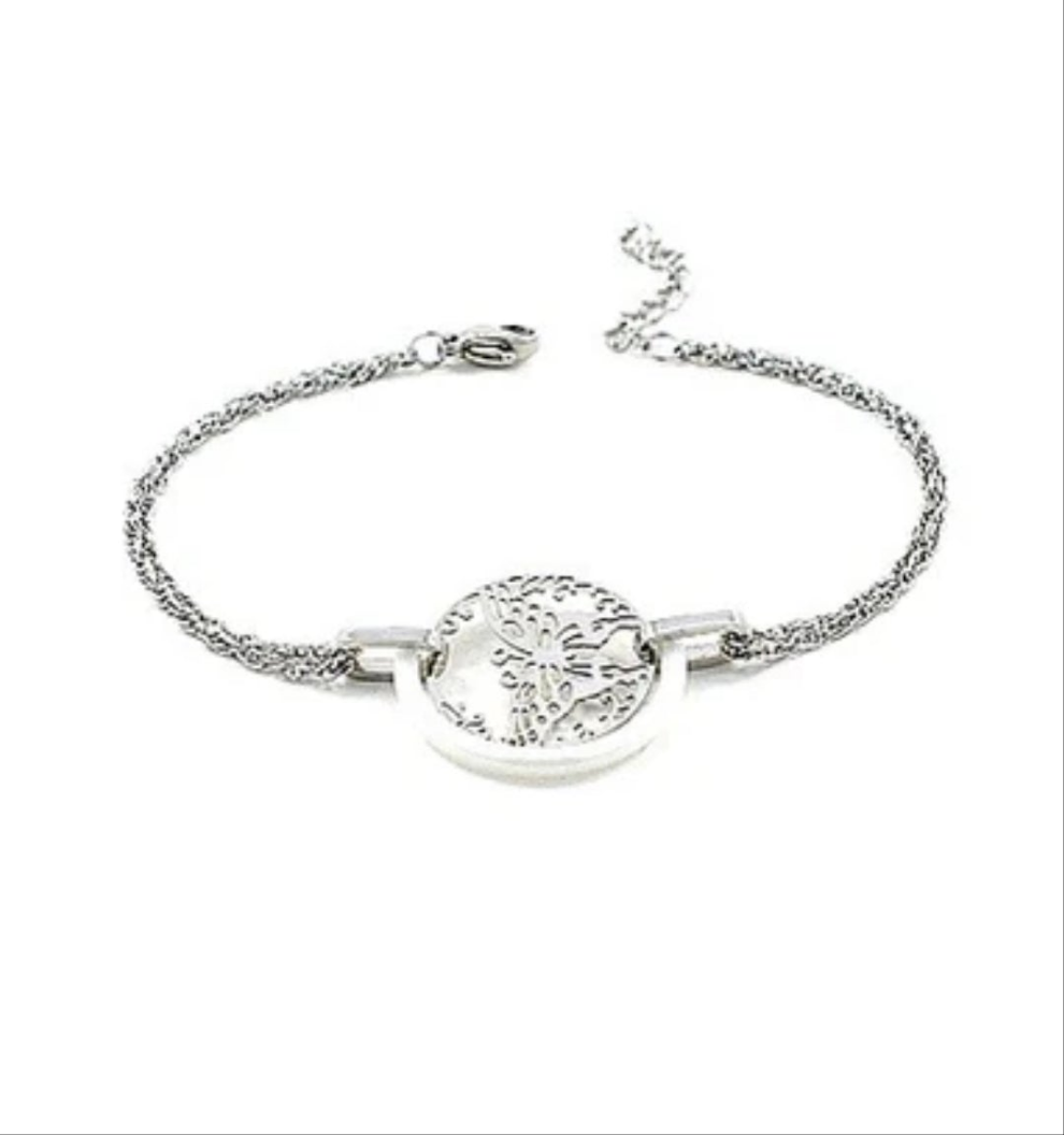 Bracelet acier et céramique - Papillon et céramique blanche