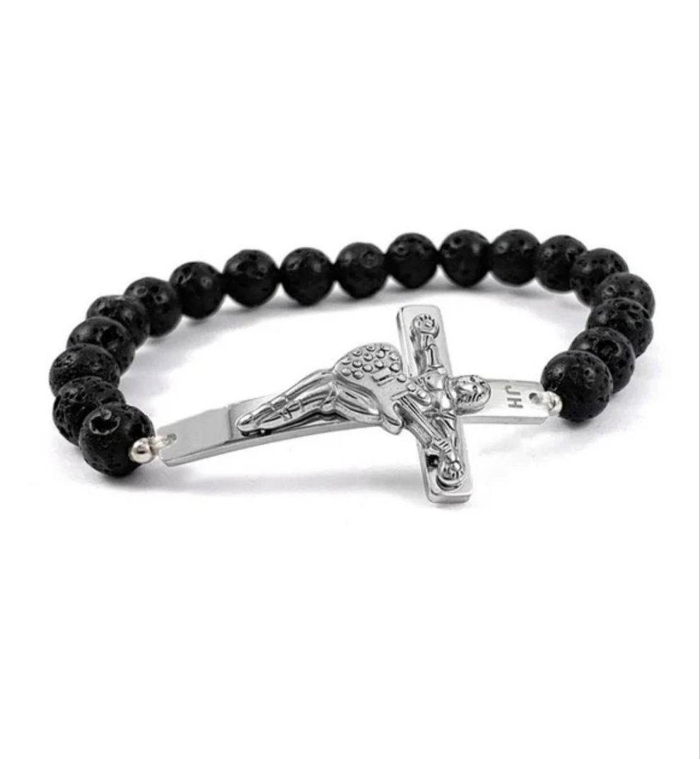 Bracelet JOHNNY HALLYDAY en acier 316 - Pierre de lave