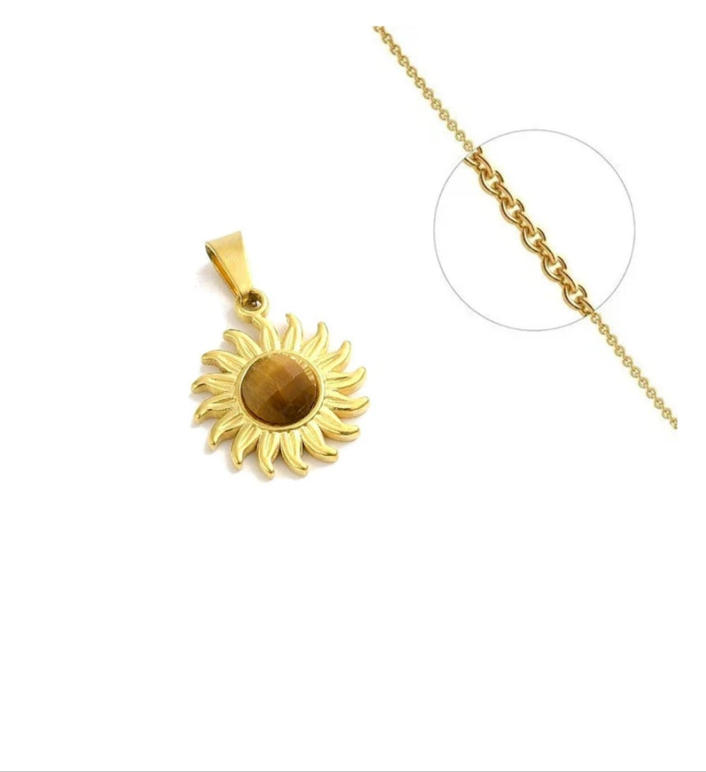 Collier acier inoxydable Soleil pierre naturelle Œil de Tigre