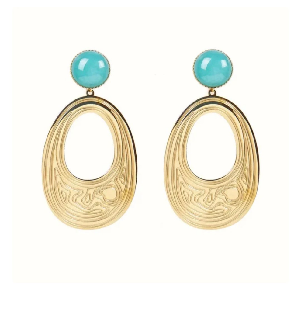 Boucles d'oreilles pendantes Marie acier inoxydable pierres naturelles amazonite