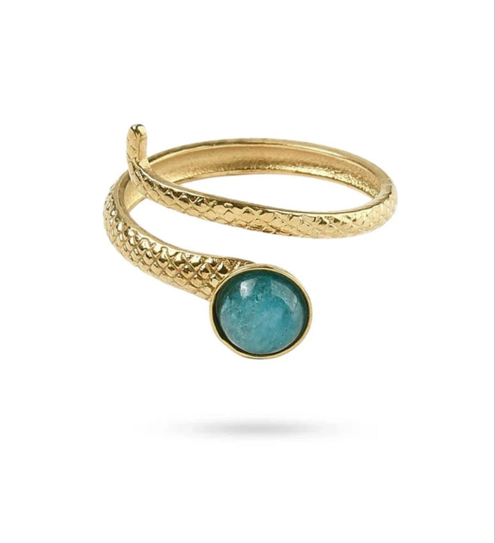 Bague serpent acier inoxydable pierres naturelles amazonite