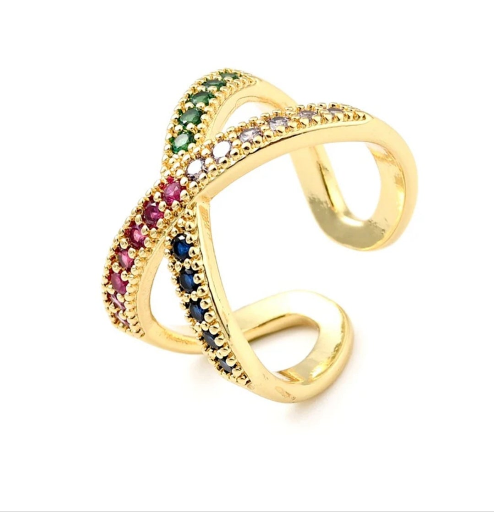 Bague femme réglable entrecroisée diamant sertis