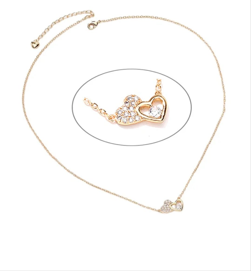Collier double coeur pour enfant zirconiums sertis