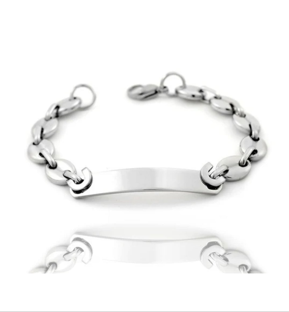 Bracelet acier pour homme - Grain de café - Couleur argenté