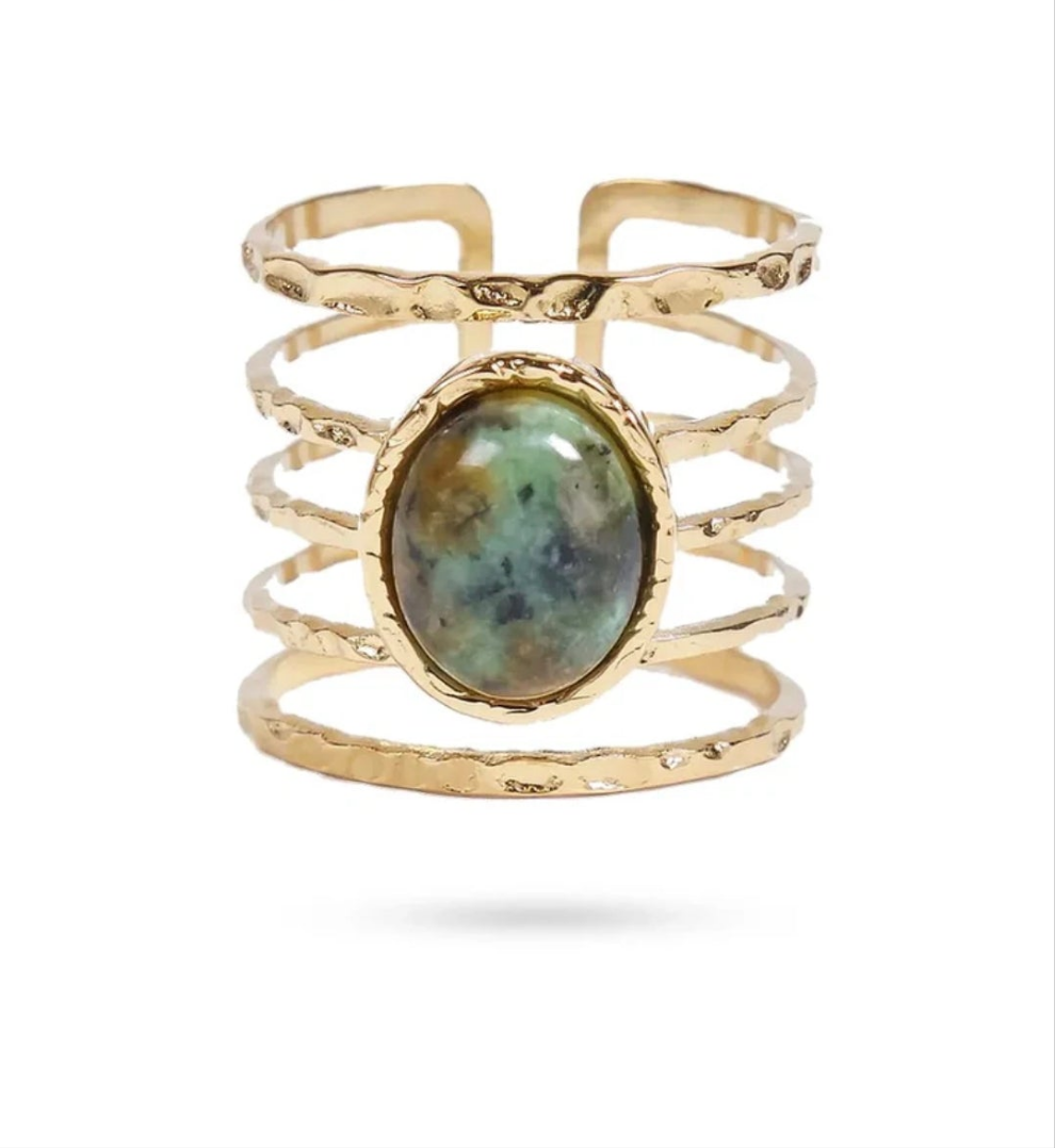 Bague acier inoxydable Romy pierres naturelles turquoise d'Afrique