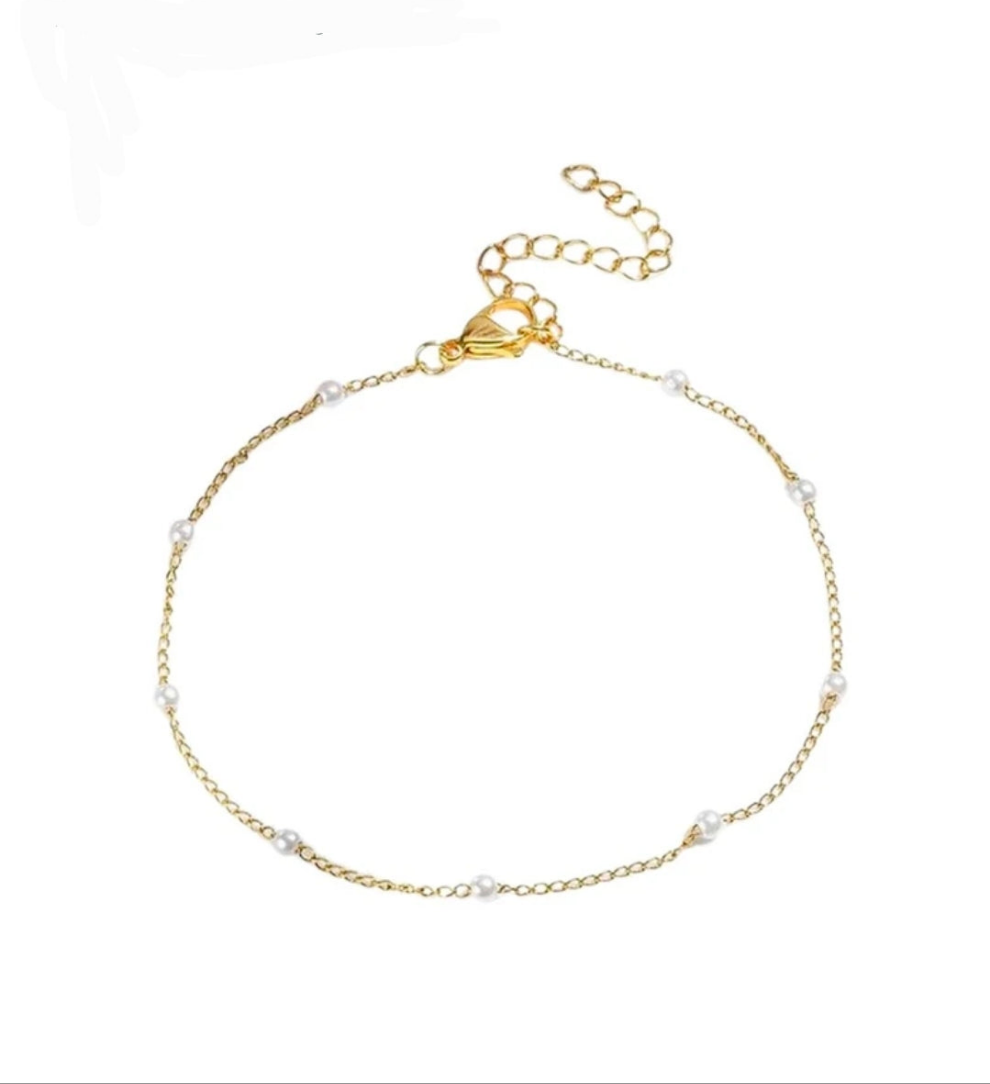 Chaîne de cheville femme en acier inoxydable perles de verre