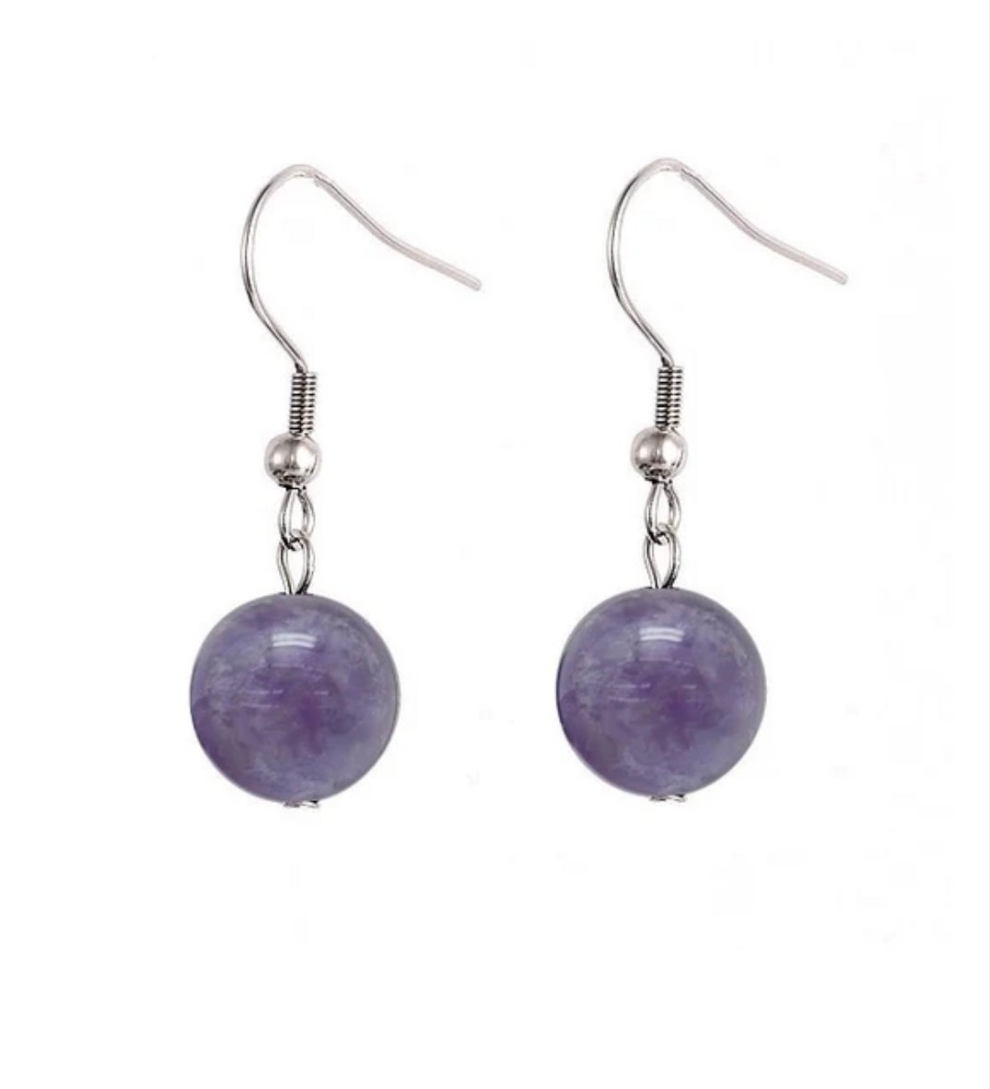 Boucles d'oreilles acier inoxydable tombante pierre naturelle améthyste