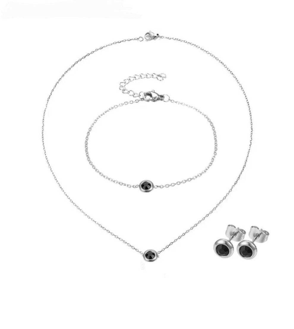 Parure femme et acier inoxydable argenté - zirconium noir