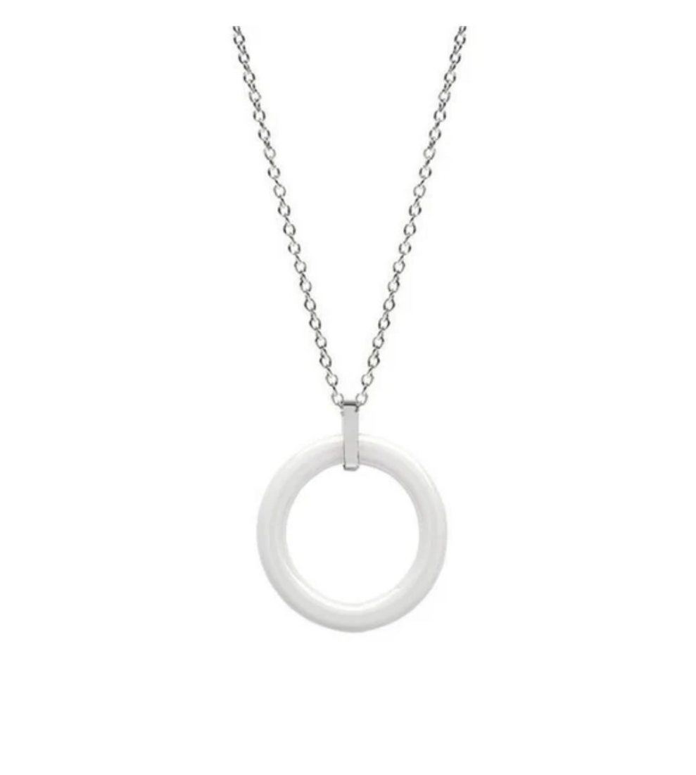 Collier acier céramique - Cercle blanc
