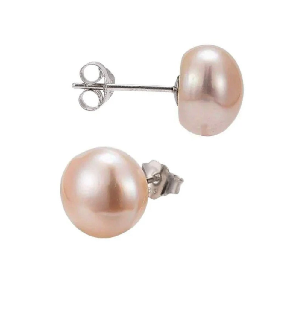 Boucles d'oreilles femme argent 925 avec une perle de nacre rosé 5 mm