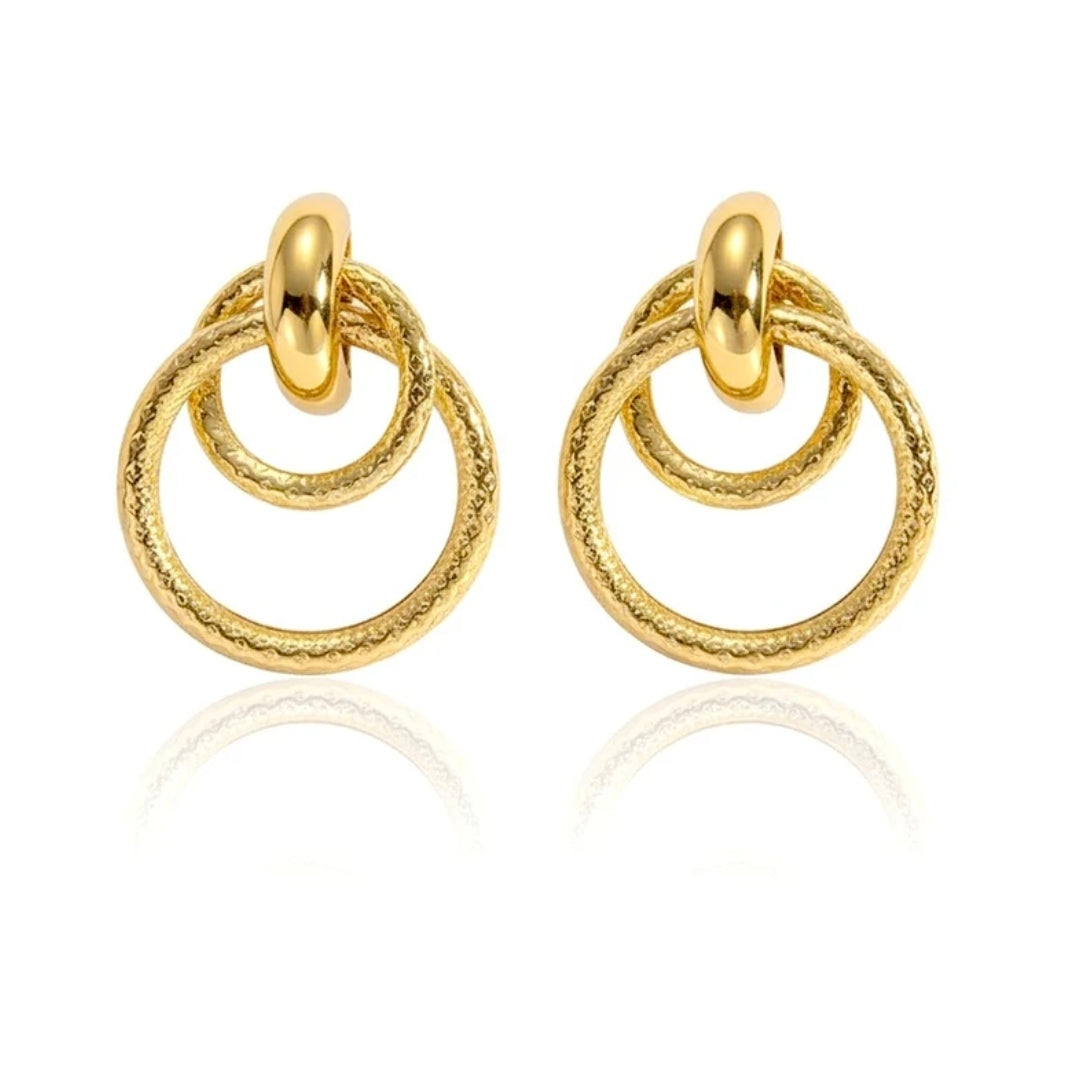 Boucles d'oreilles femme en acier inoxydable doré double cercle