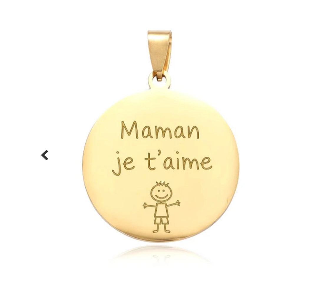 Pendentif acier à personnaliser rond or 35*30*2 mm