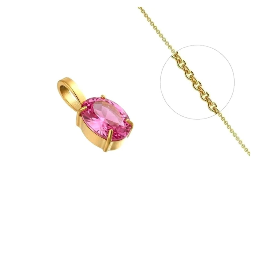 Collier femme solitaire zirconium rose serti
