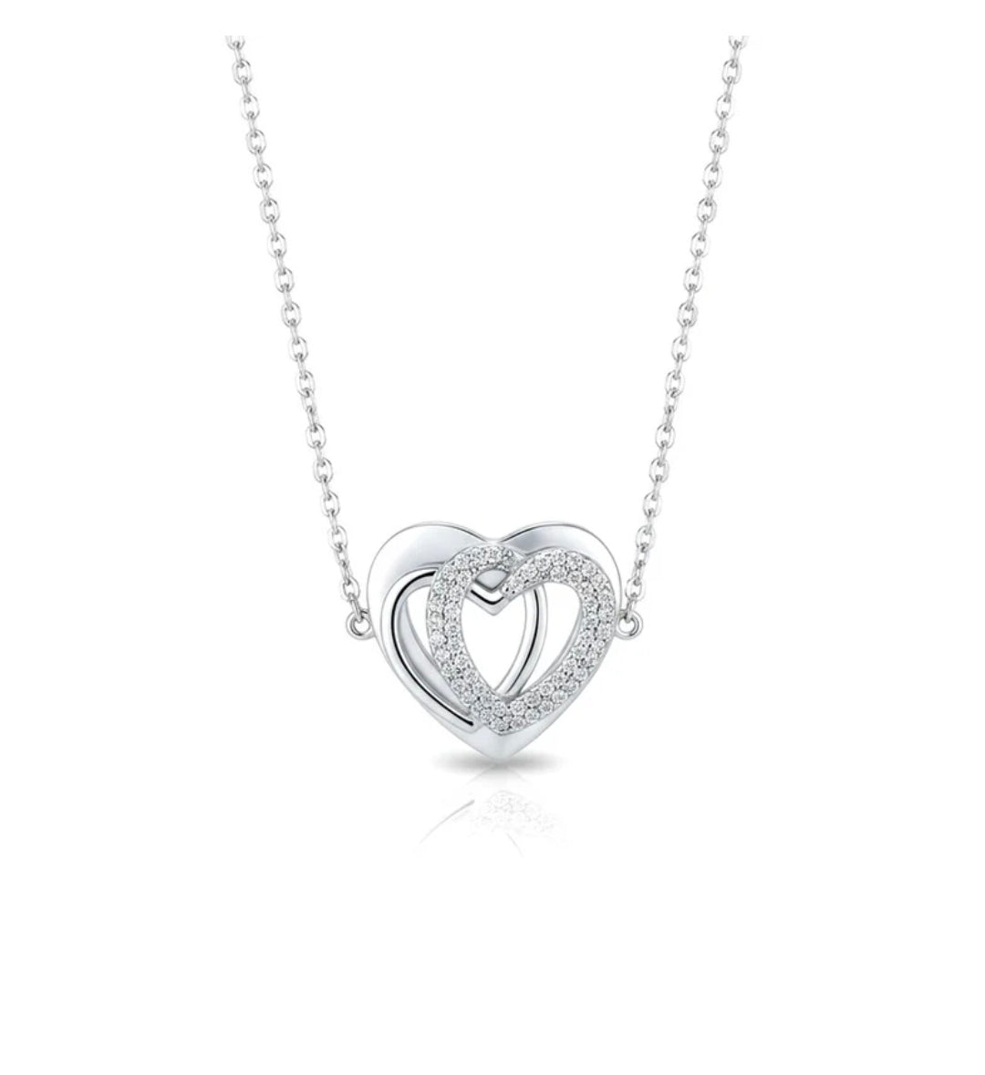 Collier femme argent 925 pendentif double cœur entrelacé sertis Lou