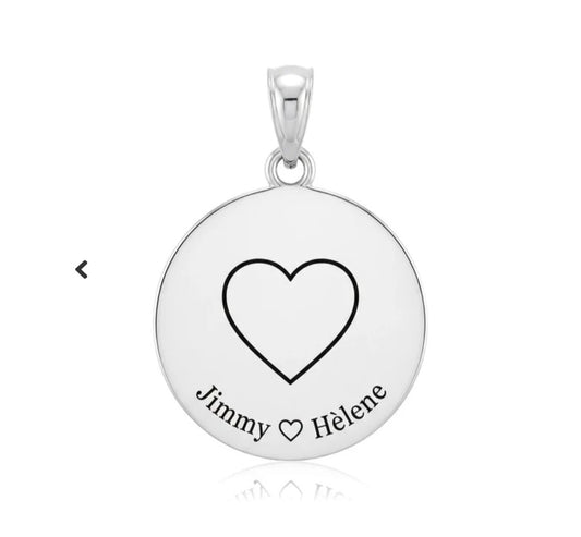 Pendentif acier à personnaliser rond argenté thème cœur