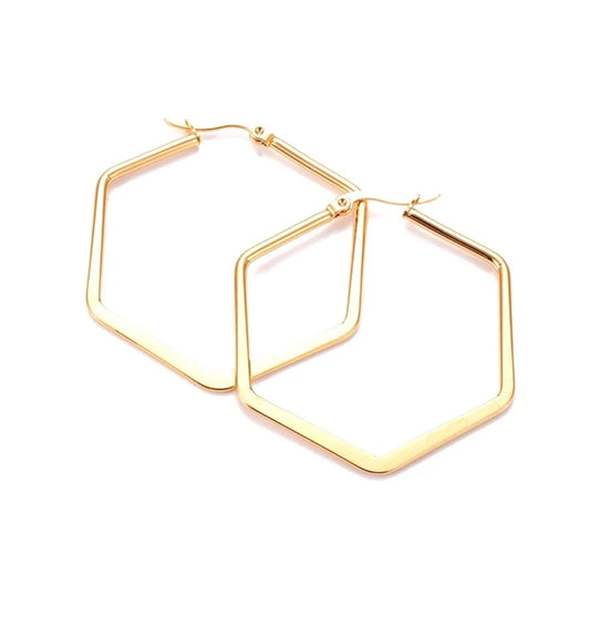 Boucles d'oreilles femme en acier inoxydable doré hexagone