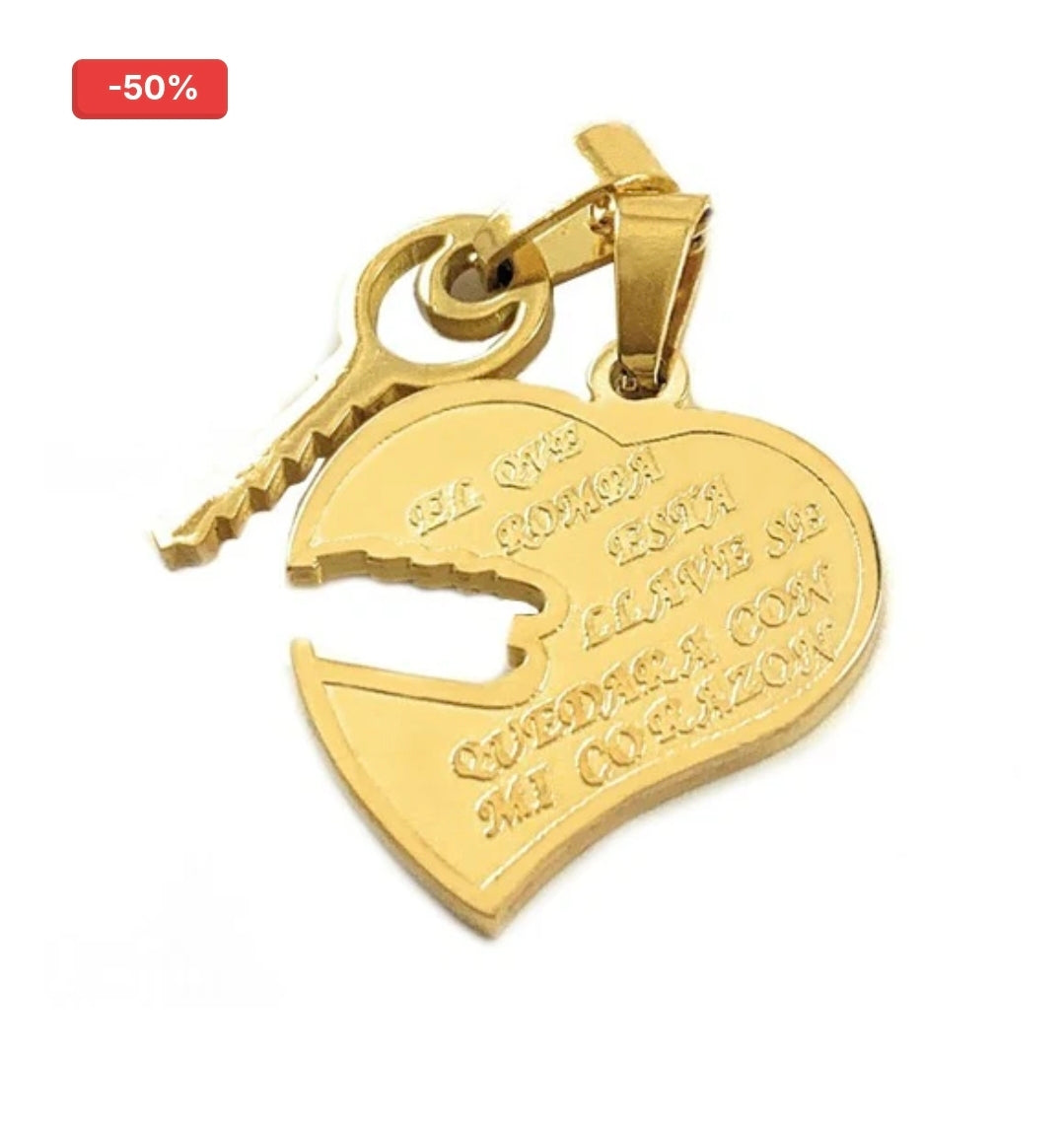 Collier pendentif femme acier 316 - 2 pendentifs - Cœur et clé à partager