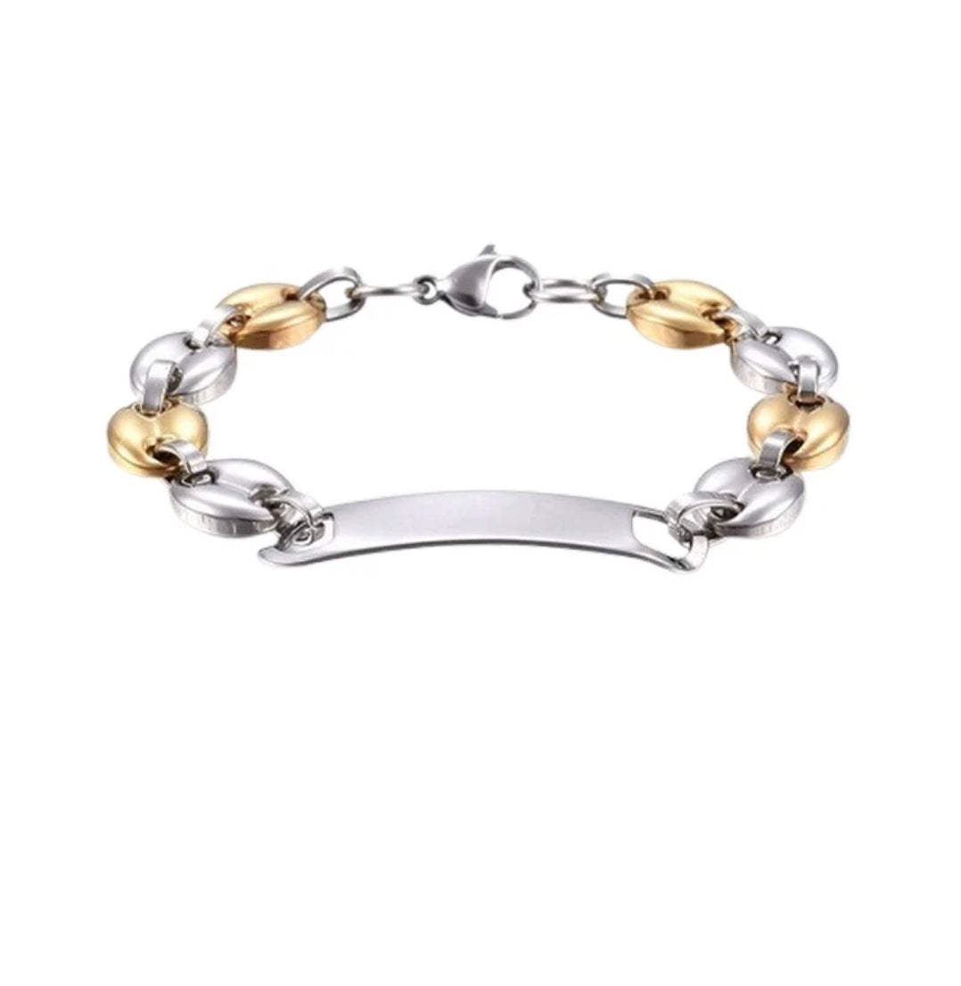 Bracelet acier inoxydable homme gourmette grains de cafés