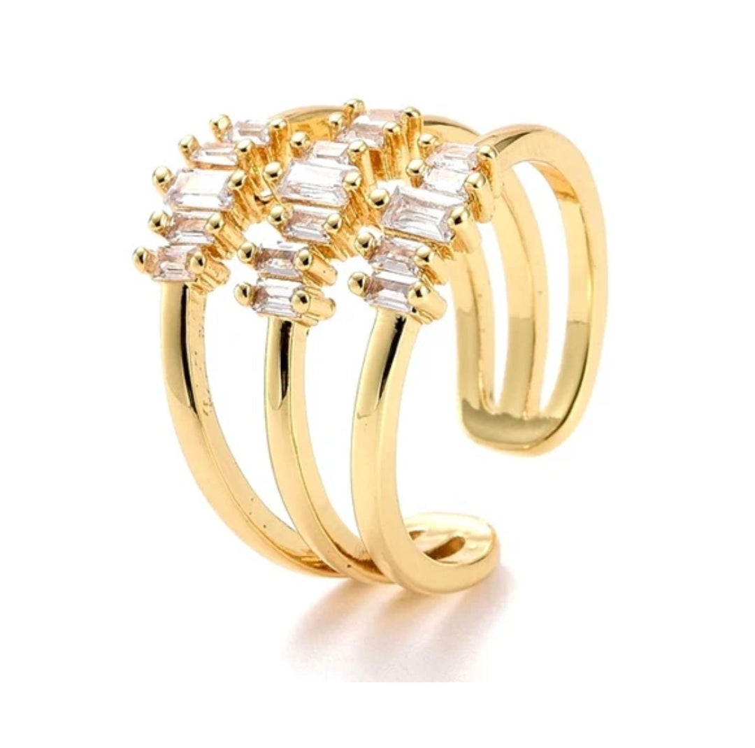 Bague femme réglable triple rangs zirconium blanc