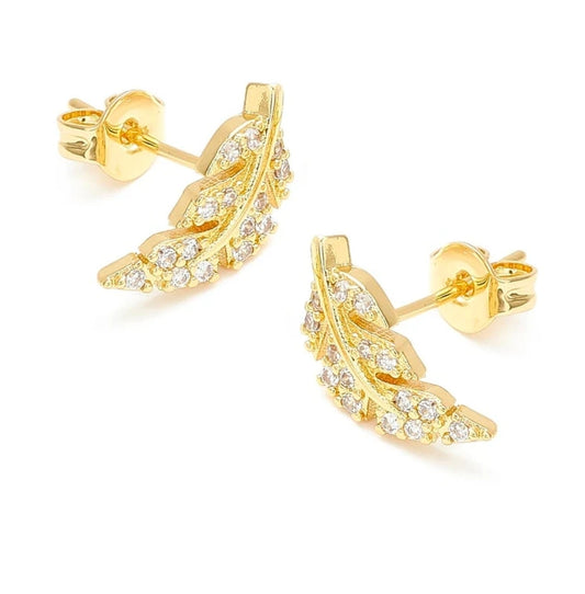 Boucles d'oreilles femme feuilles avec zirconiums sertis