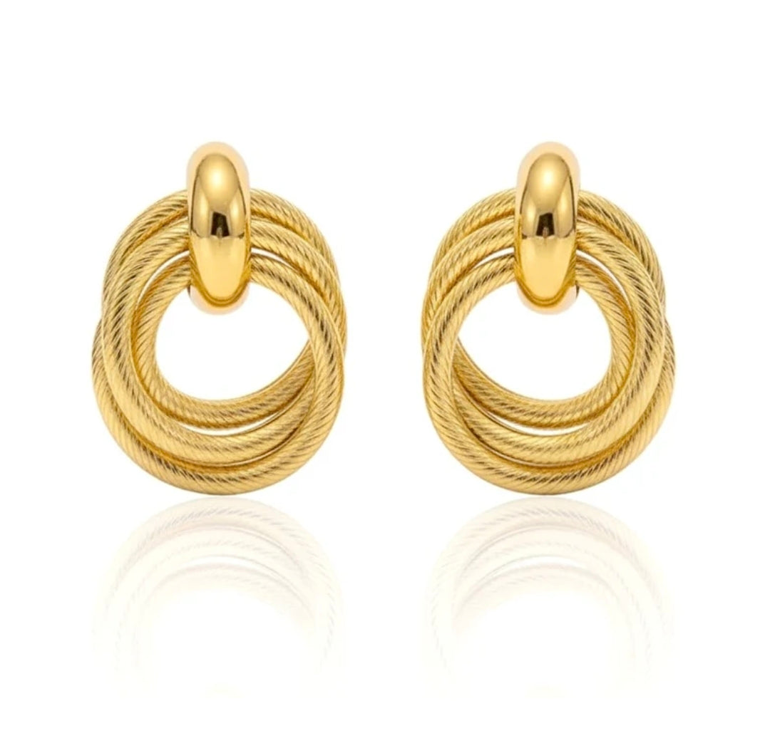 Boucles d'oreilles femme en acier inoxydable doré triple cercle