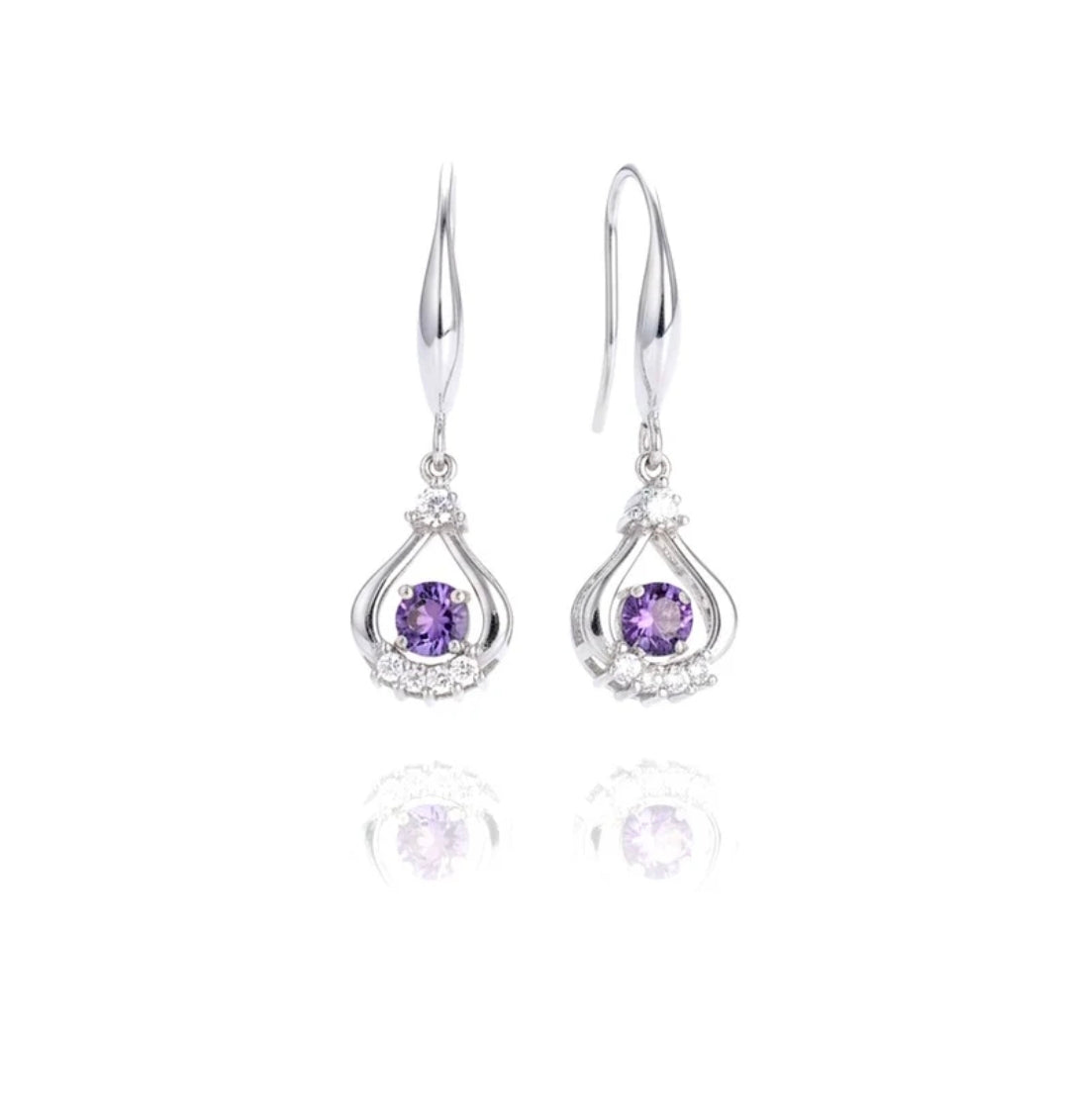 Boucles d'oreilles femme argent 925 tombantes mauve serti Sharifa