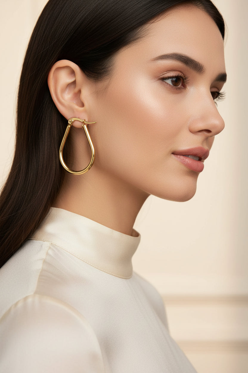 Boucles d'oreilles femme en acier inoxydable doré Créoles gouttes