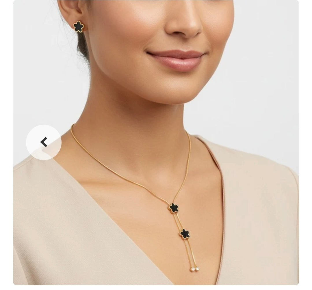 Parure femme acier inoxydable fleurs nacre noir