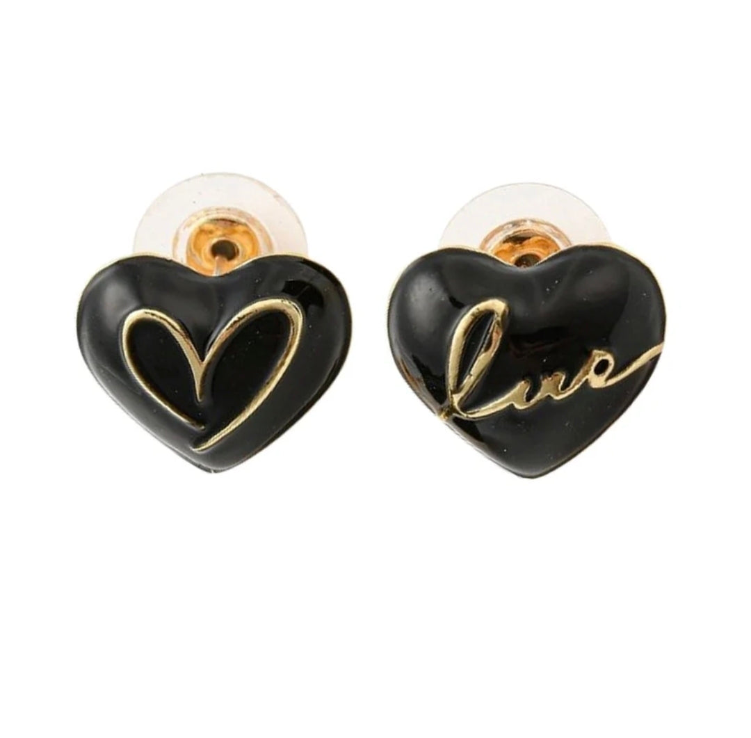 Boucles d'oreilles femme cœur love noir et or