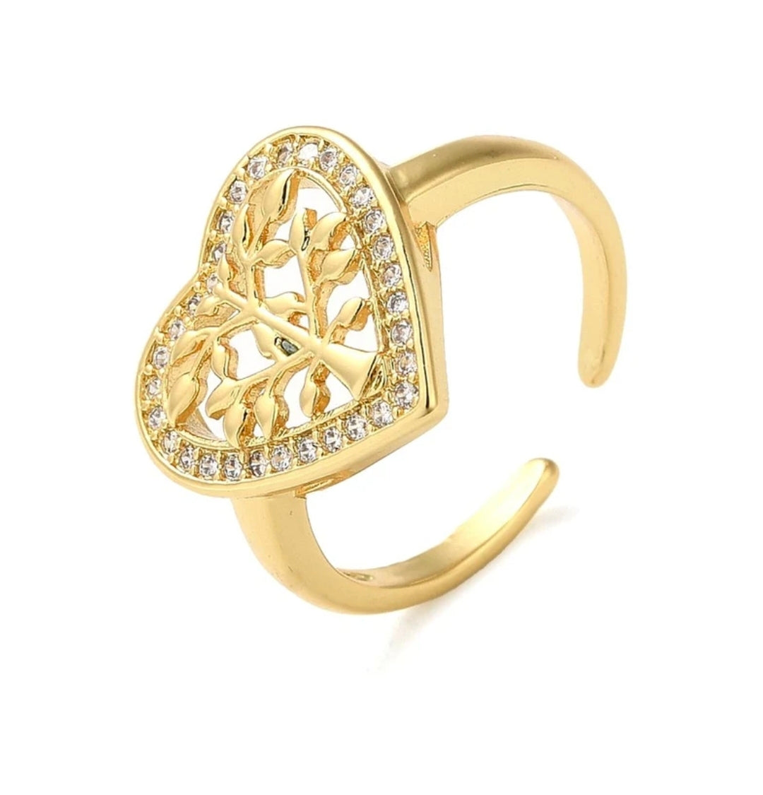 Bague femme réglable cœur blanc sertis