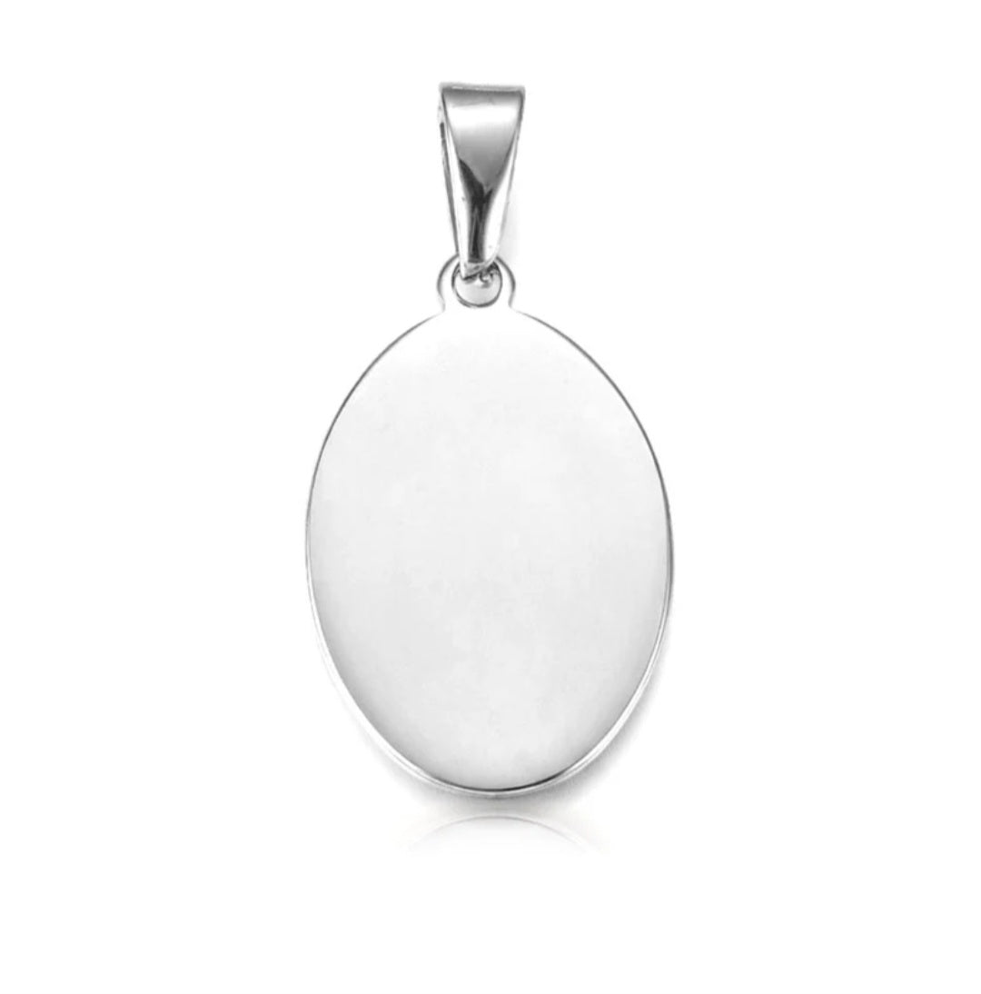 Pendentif acier à personnaliser ovale argenté 32*20*1.5 mm