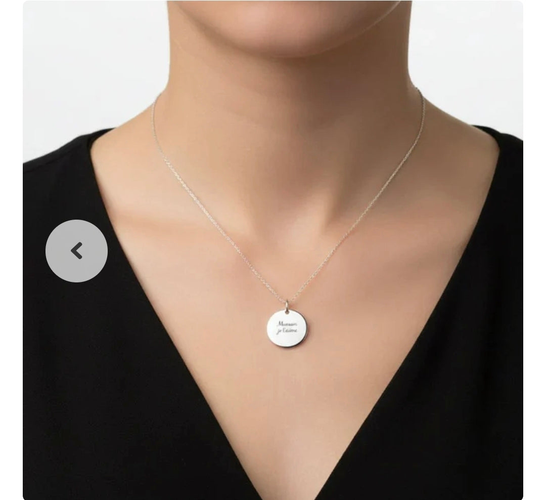 Pendentif acier à personnaliser rond argenté thème Mamie je t'aime