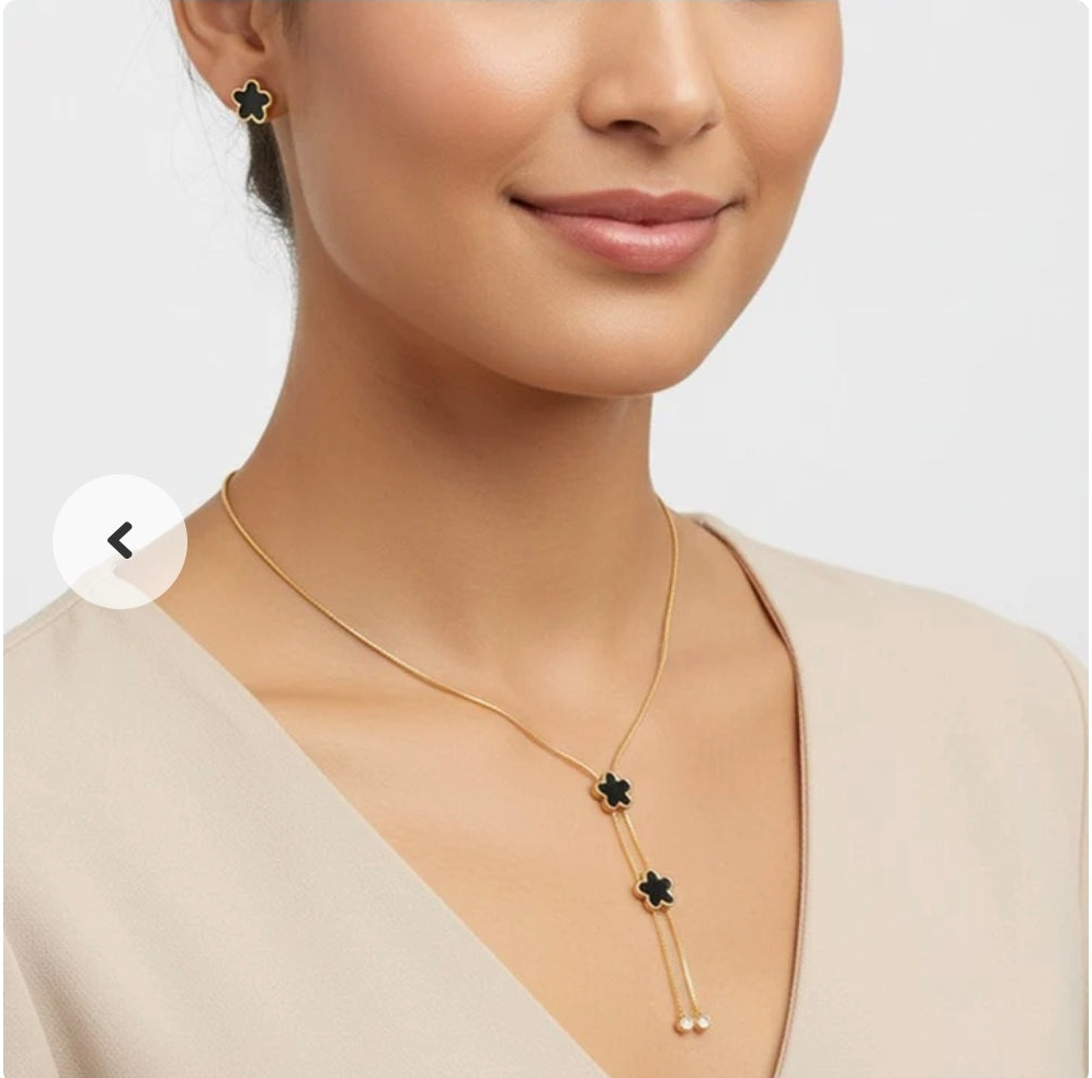 Parure femme acier inoxydable fleurs nacre noir