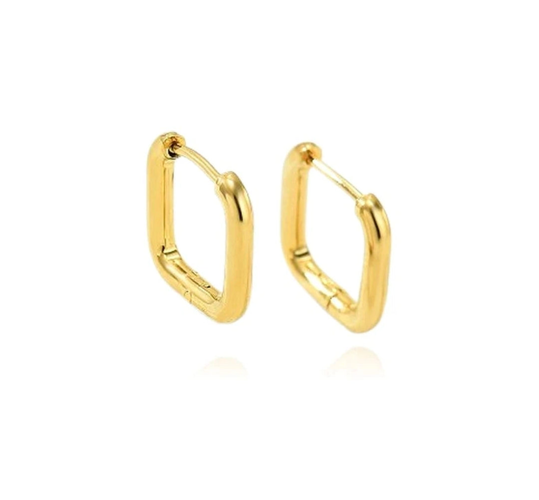 Boucles d'oreilles femme en acier inoxydable doré 18 carats Créoles carré 15 mm