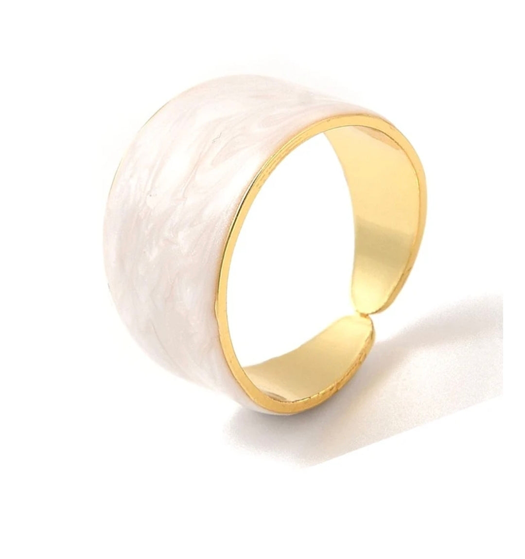 Bague femme réglable émail blanc