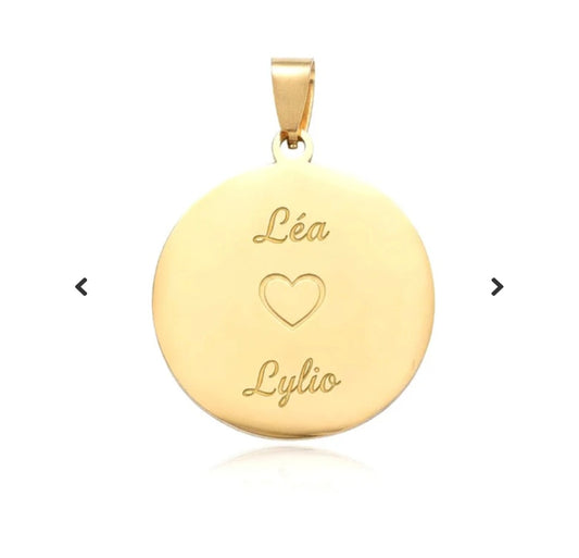 Pendentif acier à personnaliser rond or 35*30*2 mm