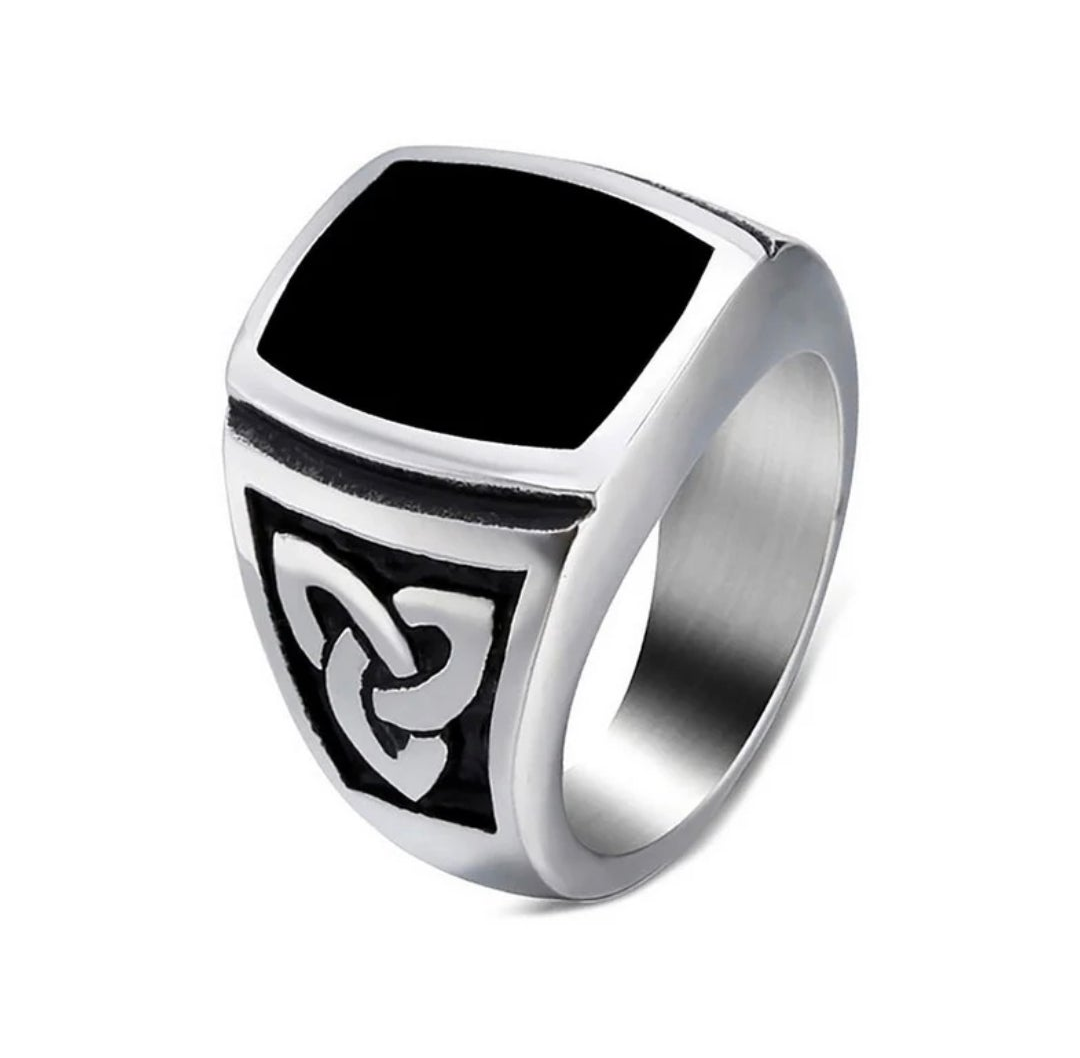 Bague homme acier inoxydable chevalière argenté
