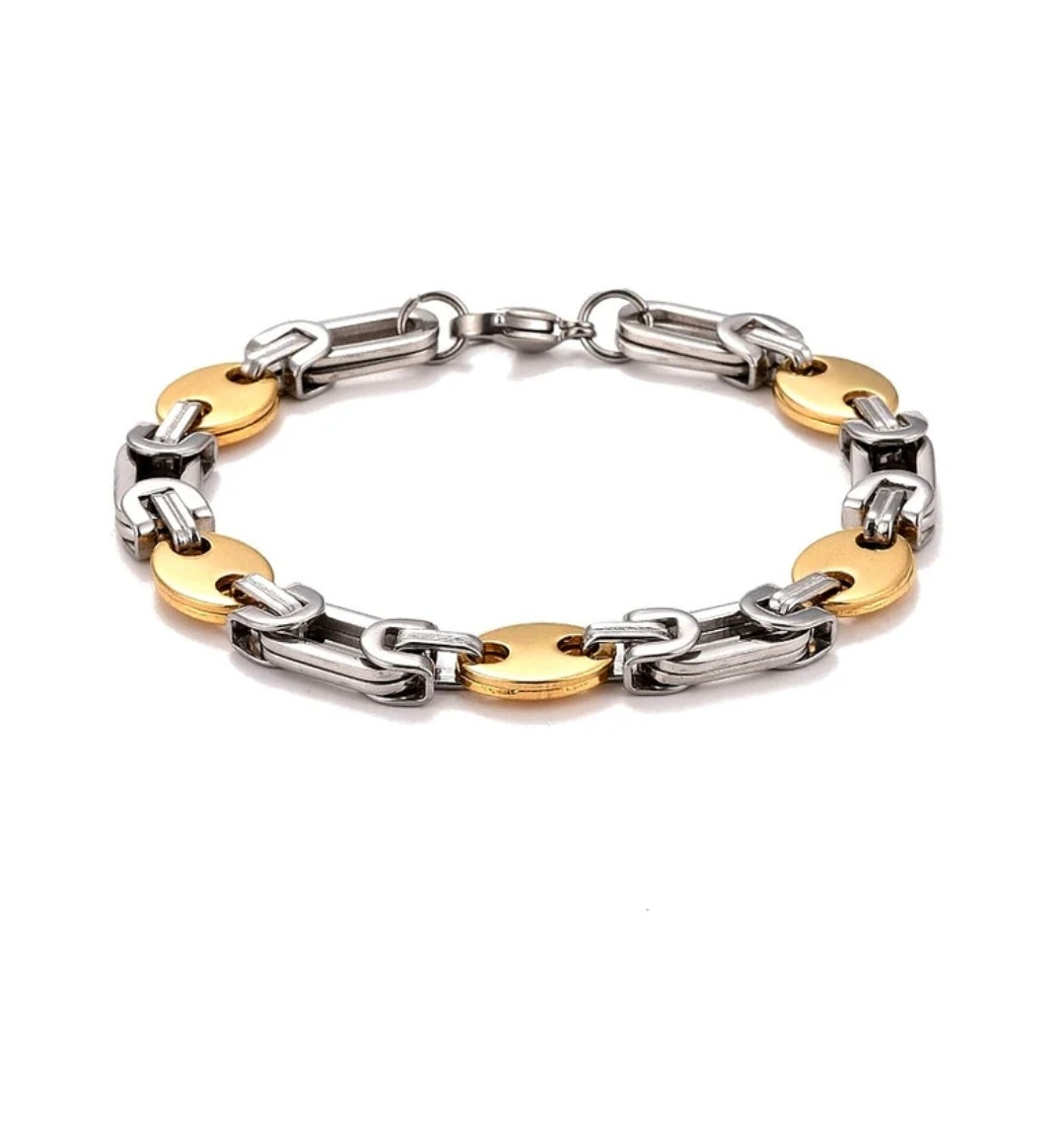 Bracelet acier inoxydable homme bicolore maille haricot