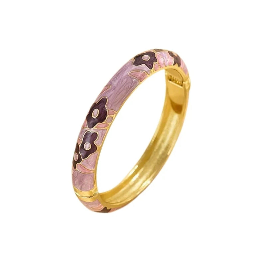 Bracelet émail mauve et plaqué or 18k