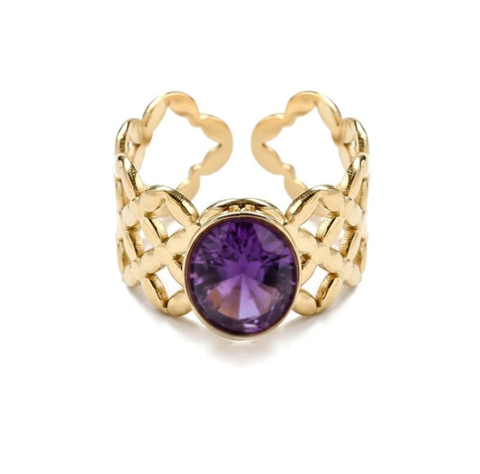 Bague acier inoxydable pierres naturelles améthyste
