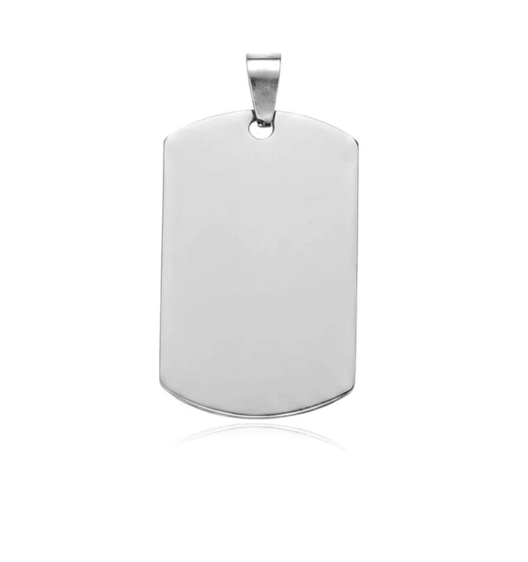 Pendentif acier à personnaliser plaque militaire argenté 50*30*1.5 mm