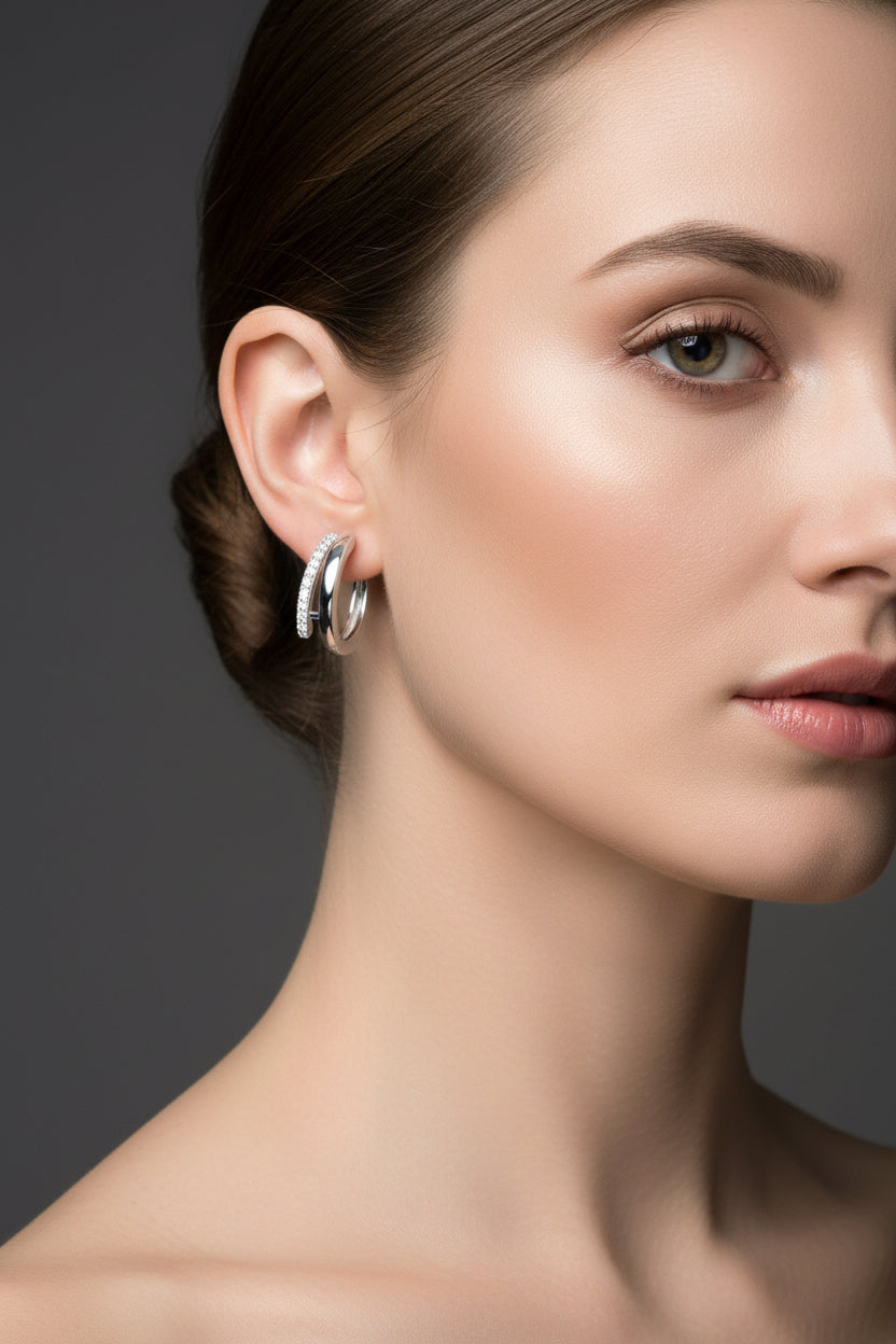 Boucles d'oreilles femme argent 925 Créoles zirconiums sertis Eléonore