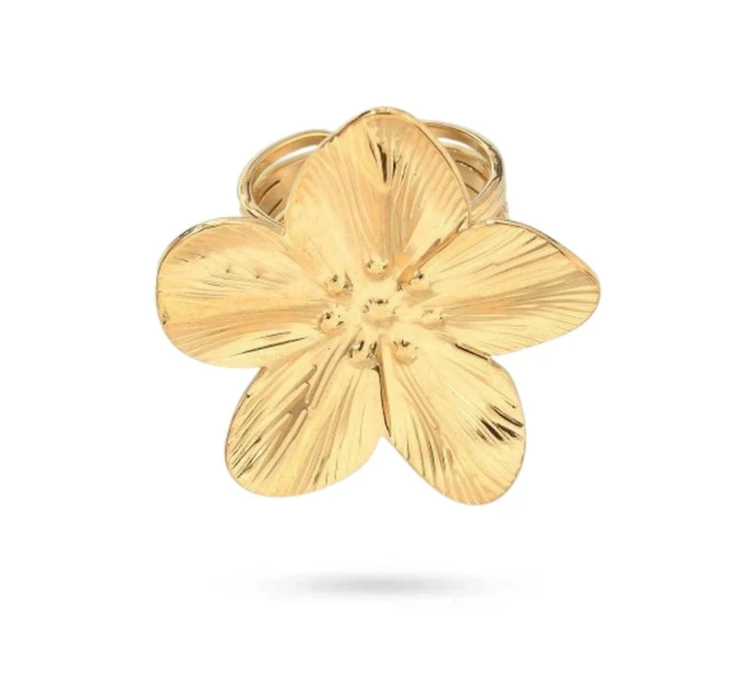 Bague femme acier inoxydable doré fleur