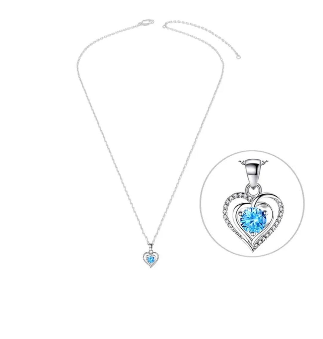 Collier femme argent 925 cœur sertis oxyde bleu