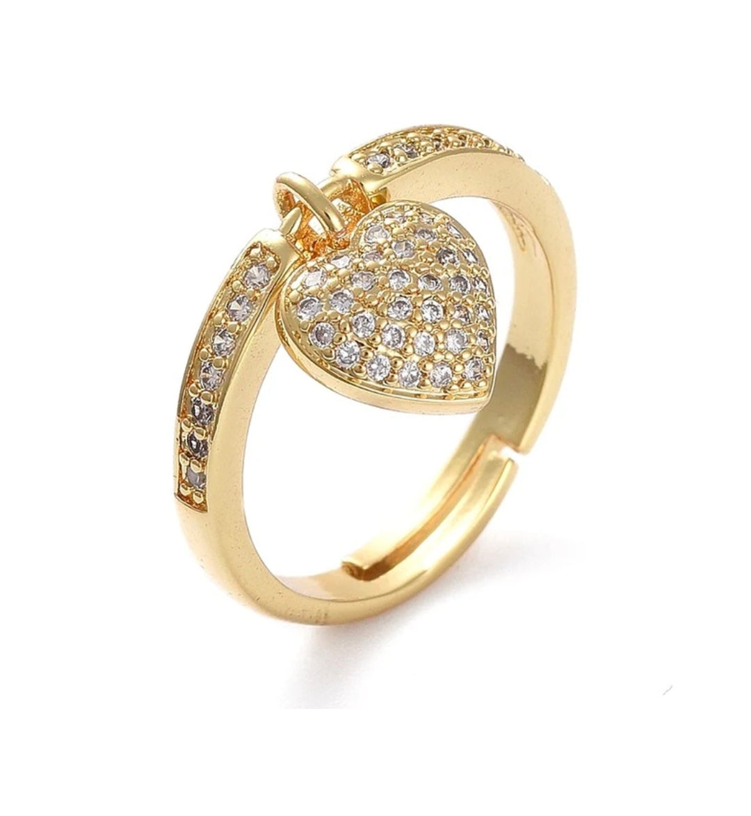 Bague réglable femme cœur ornée de zirconiums sertis