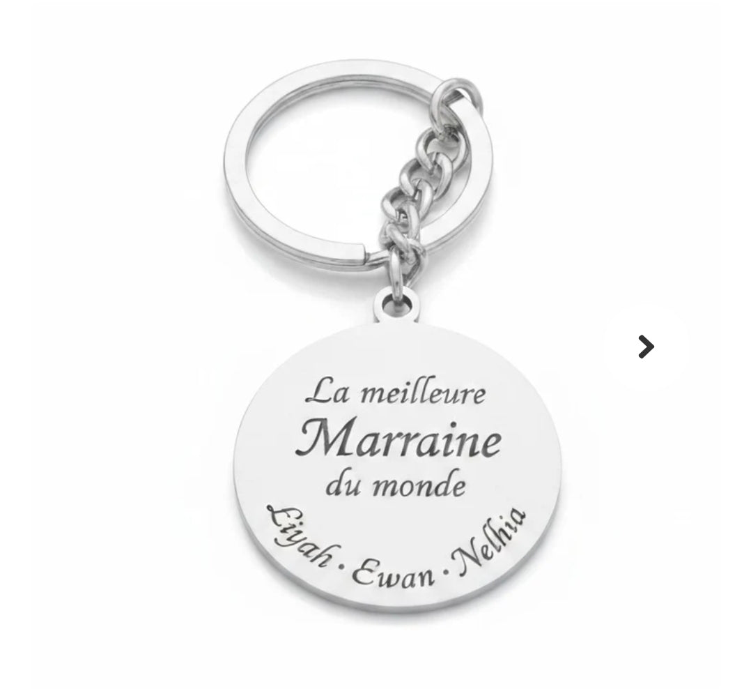 Porte clés acier inoxydable la meilleure marraine du monde personnalisable gravure offerte